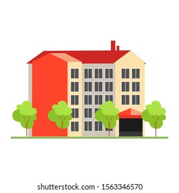 Icon residential bright 
five-story home. Construction, cottage. Architecture concept. Vector illustration can be used in real estate, facade, residence, neighborhood.