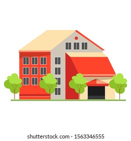 Icon residential bright home with a canopy over the descent. Construction, cottage. Architecture concept. Vector illustration can be used in real estate, facade, residence, neighborhood.