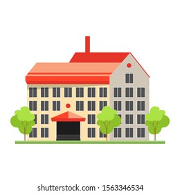 Icon residential bright home with a chimney and a large number of windows. Construction, cottage. Architecture concept. Vector illustration can be used in real estate, facade, residence, neighborhood.