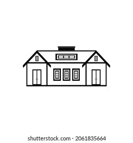 The icon of a residential building with large and small windows on a white background. Vector image.