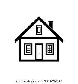 The icon of a residential building with stove heating on a white background. A vector image.