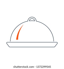 Icon Of Restaurant Cloche. Thin Line With Red Fill Design. Vector Illustration.
