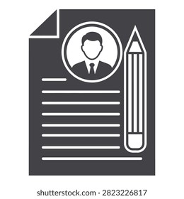 Icon of a resume or CV document with a profile picture and pencil, symbolizing job application, employment, or personal profile creation