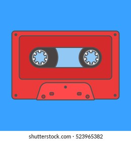 Icon retro audio red tape in flat line style.