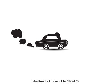 Icon retro car black with smoke on white background.Set of vintage car  cartoon.Vector Illustration EPS 10.