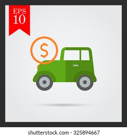 Icon of retro car with dollar sign