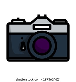 Icon Of Retro Film Photo Camera. Editable Bold Outline With Color Fill Design. Vector Illustration.