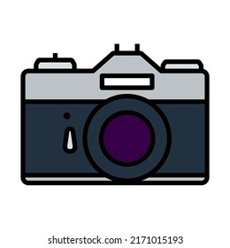 Icon Of Retro Film Photo Camera. Editable Bold Outline With Color Fill Design. Vector Illustration.