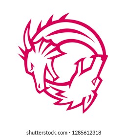 Icon retro style illustration of a dragon and wolf in Yin Yang symbol or position on isolated background.