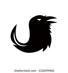 Icon retro style illustration of a silhouette of a crow, common raven, northern raven, or raven with a tail shaped like a quill pen viewed from side on isolated background.