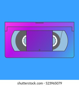 Icon retro video violet blue tape in flat line style.