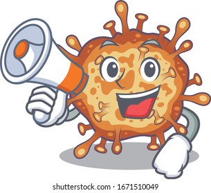 An icon of retro virus corona holding a megaphone