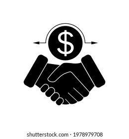 С icono de ashback, devolución de dinero, devolución de efectivo con apretón de manos. Ilustración vectorial, símbolo sobre fondo blanco.