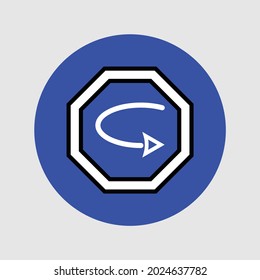 Icon return for web, symbol or badge return online shop on eight square. Button and logo blue square. Vector illustration