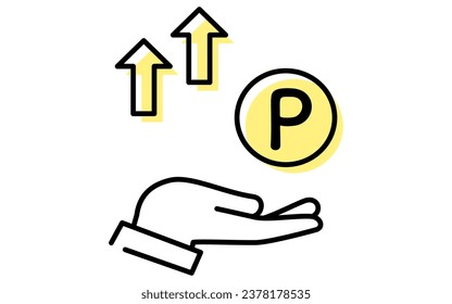Icon with rewards points profit, simple line drawing illustration, Vector Illustration