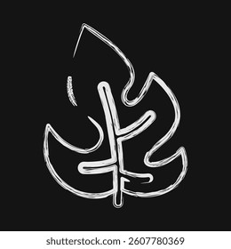 Icon rhaphidophora. Plant leaves elements. Icon in chalk style.