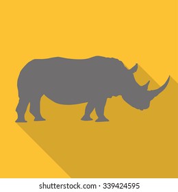 Icon  rhino in gray on orange background in a flat design