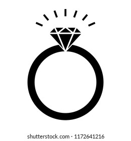 Icon of ring with diamond or other gem. Shining engagement or marriage ring, expensive jewelry. Vector Illustration 