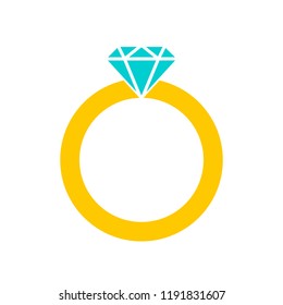 Icon of ring with diamond or other gem. Engagement or marriage ring, expensive jewelry. Vector Illustration 