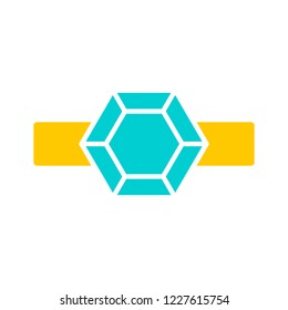 Icon of ring with diamond or other gem. Engagement or marriage ring, expensive jewelry. Vector Illustration 