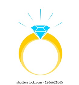 Icon of ring with diamond or other gem. Engagement or marriage ring, expensive jewelry -  vector Illustration