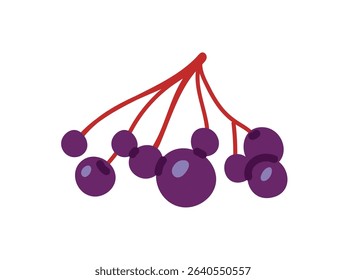 Icon of ripe blueberry or huckleberry. Branch of bilberry, whinberry. Sprig with berry. Twig with blue fruit. Healthy natural food for eating. Flat isolated vector illustration on white background