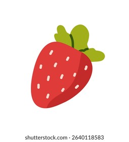 Icon of ripe strawberry with green leaf. Red berry with seeds. Fresh fruit for eating. Healthy farm food, natural grocery product, organic garden crop. Flat isolated vector illustration on white