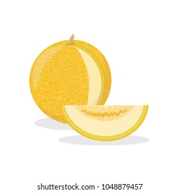 Icon of a ripe yellow melon with a cut piece. Design for a label, banner, poster. Vector illustration.