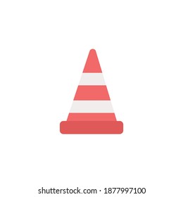 Icon with road cone in red and white color flat vector illustration