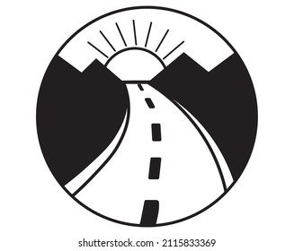 Icon of road going into a mountain range. Great for travel advertisement or "on the road again" art. In EPS 10