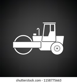 Icon of road roller. Black background with white. Vector illustration.
