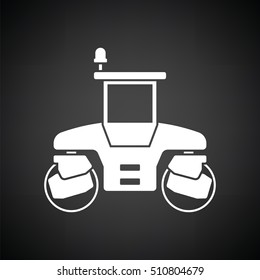 Icon of road roller. Black background with white. Vector illustration.