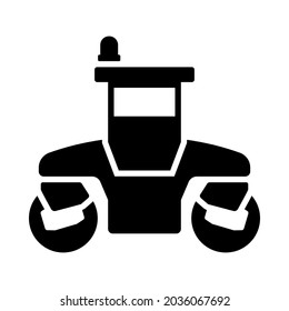 Icon Of Road Roller. Black Stencil Design. Vector Illustration.