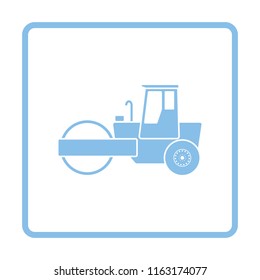 Icon of road roller. Blue frame design. Vector illustration.