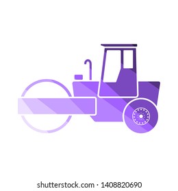 Icon Of Road Roller. Flat Color Ladder Design. Vector Illustration.