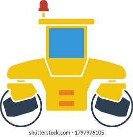 Icon Of Road Roller. Flat Color Design. Vector Illustration.