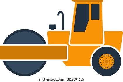 Icon Of Road Roller. Flat Color Design. Vector Illustration.