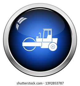 Icon Of Road Roller. Glossy Button Design. Vector Illustration.