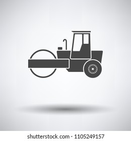 Icon of road roller on gray background, round shadow. Vector illustration.