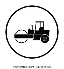 Icon of road roller. Thin circle design. Vector illustration.