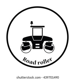Icon of road roller. Thin circle design. Vector illustration.