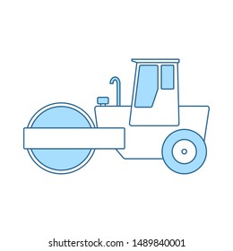 Icon Of Road Roller. Thin Line With Blue Fill Design. Vector Illustration.