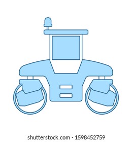Icon Of Road Roller. Thin Line With Blue Fill Design. Vector Illustration.
