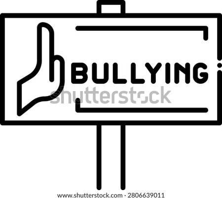 Icon of a road sign board with the word BULLYING representing a public warning about bullying awareness in society