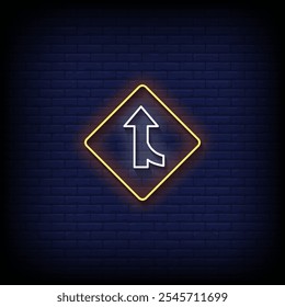 icon road sign neon style vector with brick wall background