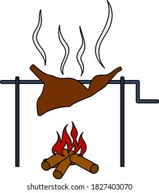 Icon Of Roasting Meat. Editable Outline With Color Fill Design. Vector Illustration.