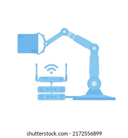 Icono de una mano robótica sosteniendo una caja. El concepto de Internet de las cosas. Aislado. Vector.