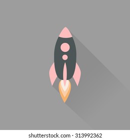 Icon rocket into flat style with long shadow