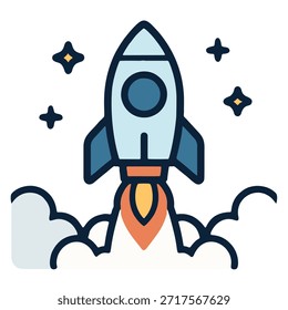 Cohete de icono lanzándose al espacio con estrellas