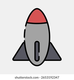 Cohete icono. Elementos militares y de guerra. Icono en estilo de línea rellenada.